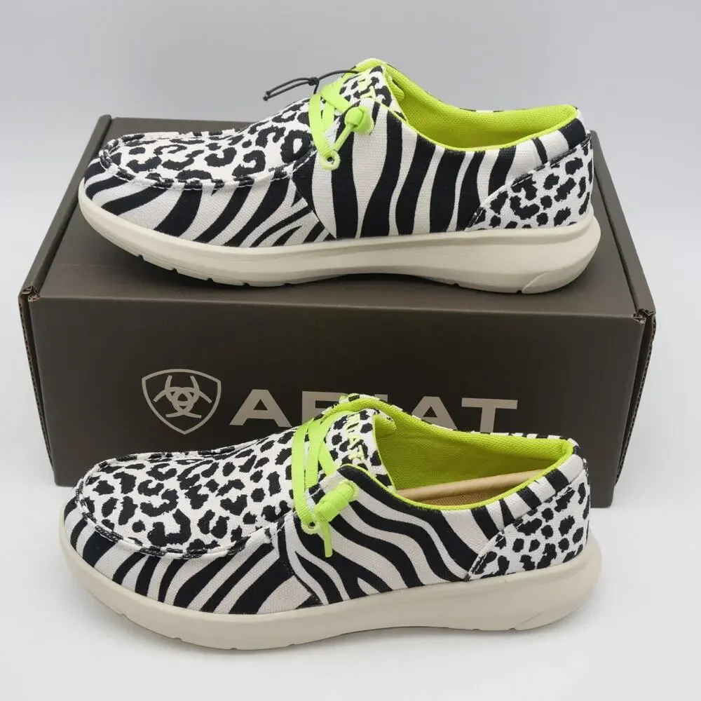 NEW Ariat Women's 6.5 Hilo Mocs Black White Animal Slip On Shoes - Picture 4 of 12